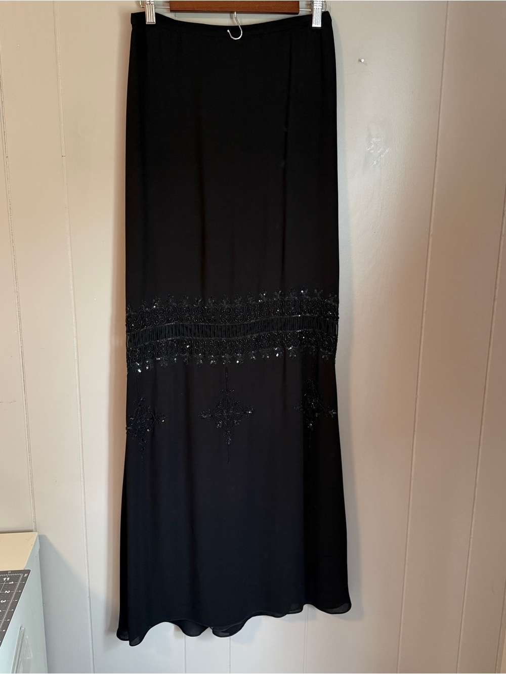 Badgley Mischka Vintage Black Beaded Maxi Skirt Silk Lining Size 8